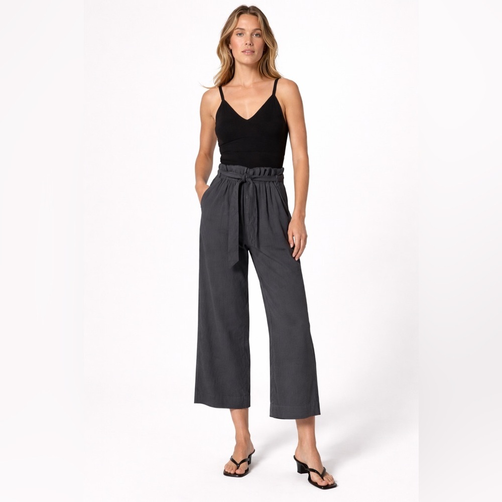 NWT Alp N Rock Sidney Cropped Wide Leg Pants Size S Linen Blend Dark Grey